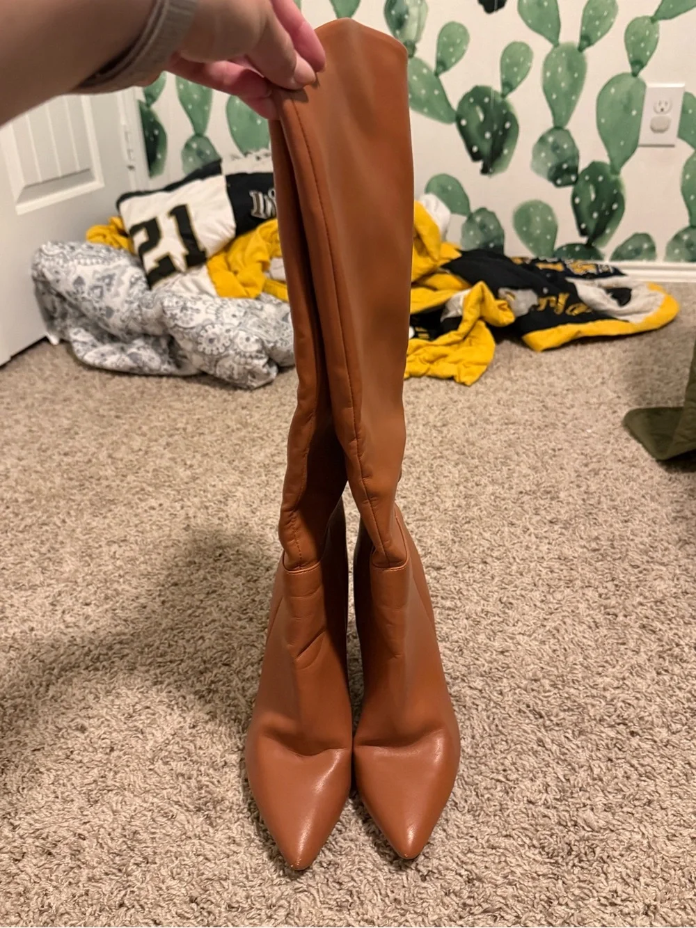Women's Tall Pointed-Toe Block Heel Boots - Tan